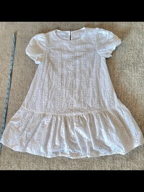 Crewcuts White Eyelet Puff-Sleeve Ruffle Dress